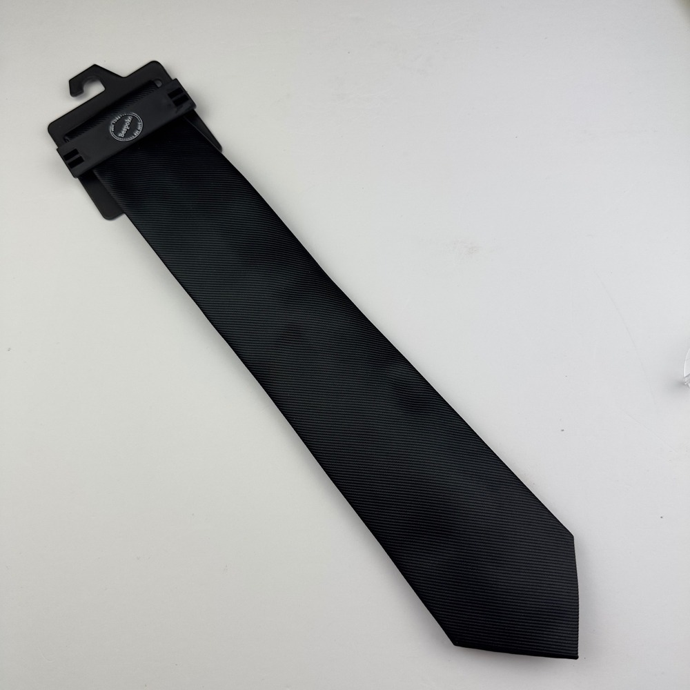 Bespoke New York Mens Solid Black Ribbed Texture Necktie 3BC1-2954300 NWT